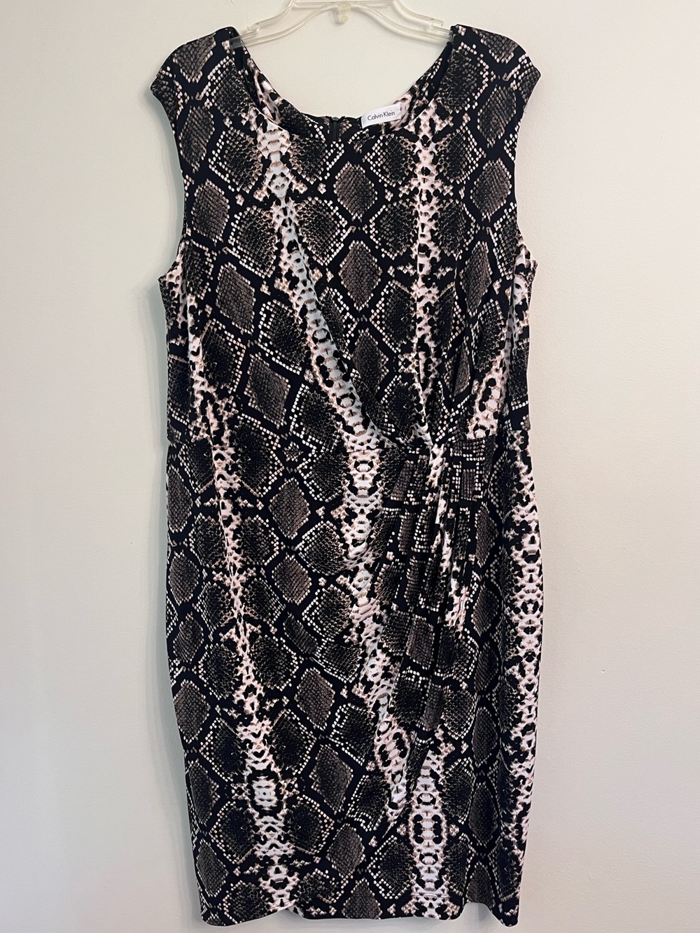 Sleeveless Calvin Klein black and white snakeskin-print sheath dress